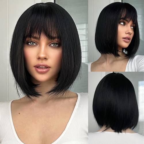Black bob wig with - black,